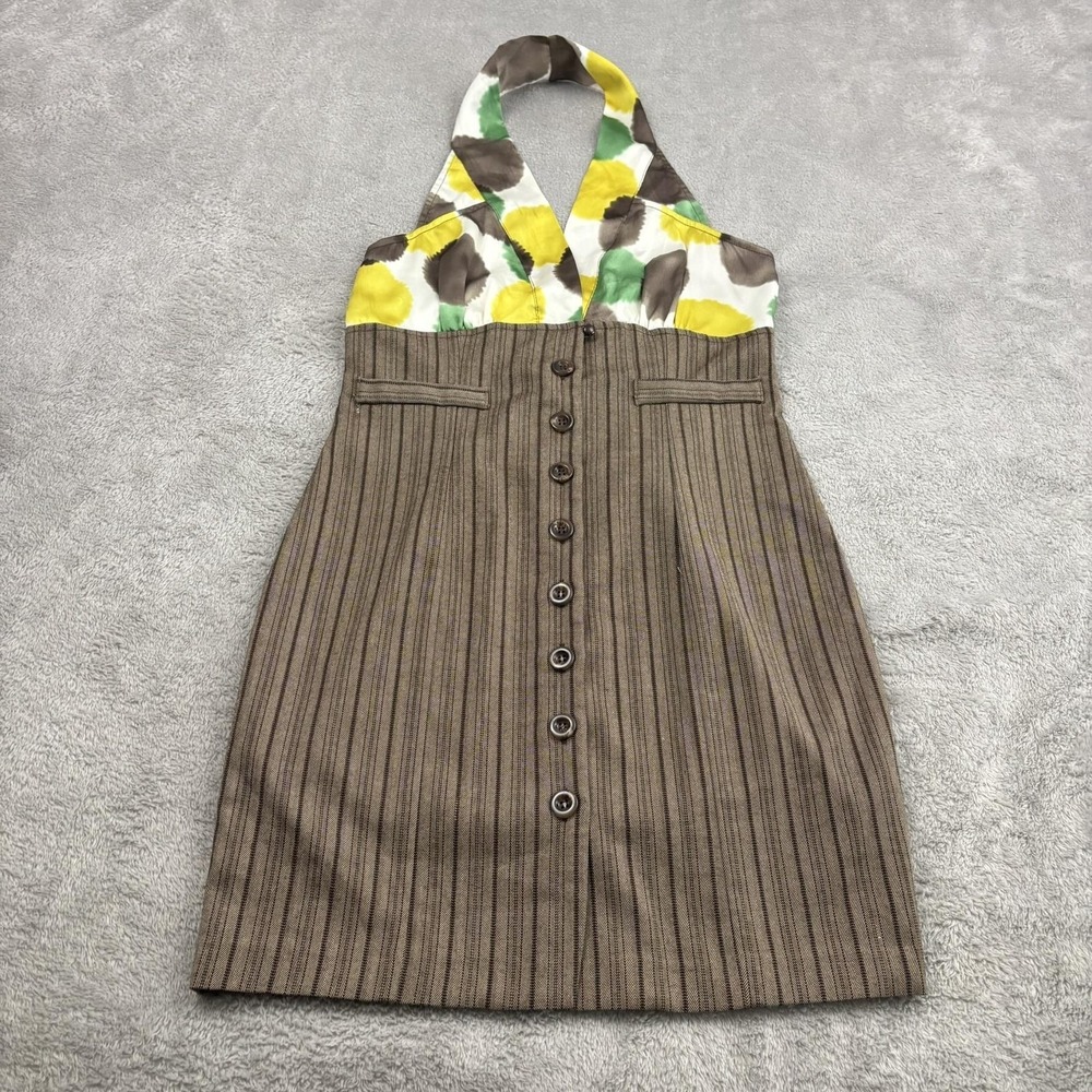 Mustard Seed Halter Button Front Sundress Womens S Brown Stripe Artsy Festival‎